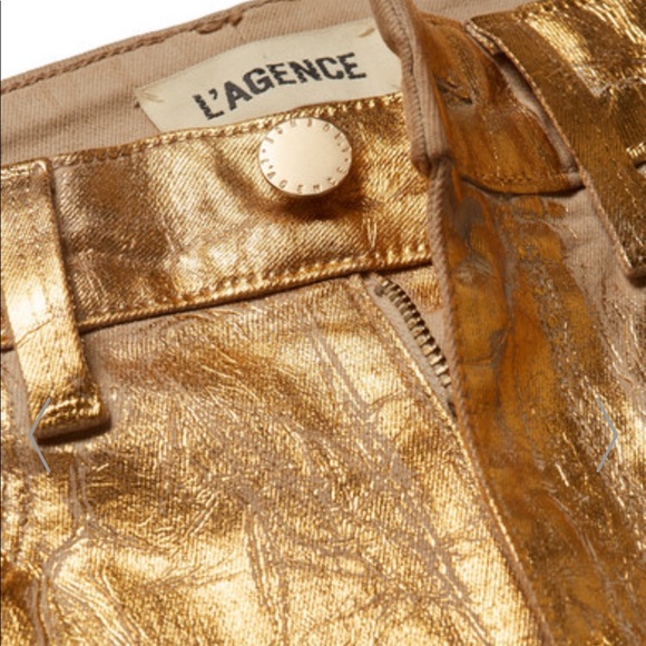 L’AGENCE High Rise Skinny Margot Gold Jeans Coated - Picture 6 of 8